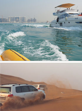 Foto: ©Rita Helmholtz, Mit dem Yellow Boat um die Insel The Palm, Dubai/Wüstenfahrt durch die Sanddünen in Dubai