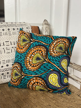 housse de coussin en wax turquoise 