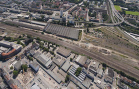 Der atle Güterbahnhof - großflächig versiegelt - hier gibt es erste Ansätze Regenwasser zu versickern.....