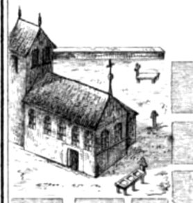 Die alte St.-Christophorus-Kirche in Vörden nach einem Riss von Johann Kraft, 1661