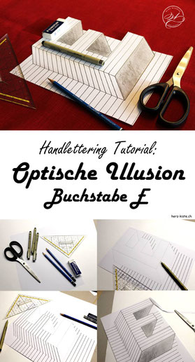 Handlettering mit einem WOW Effekt gestalten! Lerne dank dieser Anleitung wie du eine optische Illusion mit dem Buchstaben E gestalten kannst. Handlettering mit WOW Effekt - ganz einfach gemacht!
