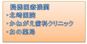 「こはる茶屋」は北崎医院・かねがえ歯科クリニック・おの薬局との医療連携施設です。