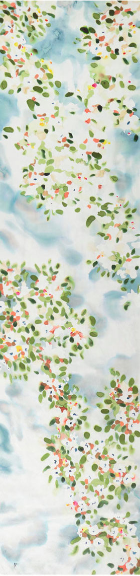 "White Flowers 4" silk painting, 180x45