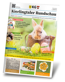 Abbildung der Kierlingtaler Rundschau, Ausgabe 6. Auf dem Titelbild sieht man einen Hasen in einem Korb mit Ostereiern.