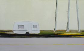 Caravan next to Asphalt Road 80x130cm olie op canvas 2004 (Privé collectie Eugene USA)