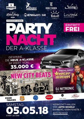 Die Bamberger Partynacht Werbeplakat 2018 - Peter Wackel, New City Beats, Dj Nitronic