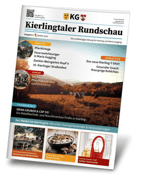 Abbildung der Kierlingtaler Rundschau, Ausgabe 8. Auf dem Titelbild sieht man eine herbstliche Weide mit Kühen.