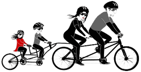Familie mit 2 Kindern auf Fahrrädern