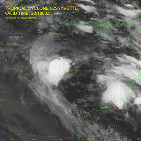 Tropical Cyclone Yvette formed briefly on 22 December 2016. Ytette has been downgraded from a category 1 cyclone to tropical low with sustained winds near the centre of 65 kph with wind gusts to 95 kph.   Ex-Tropical Cyclone Yvette has been moving toward 