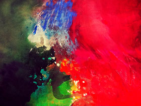 Kosmos + Einfluss/ 2015, Mixed Media auf Leinwand, 160 x 120 cm, Privathaus Kempten