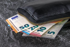 Einige Euro-Scheine in einem Etui.
