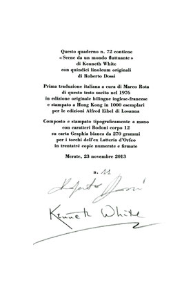 colophon numerato e firmato dal poeta e dall'artista