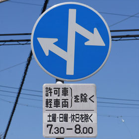 異形矢印標識(指定方向外進行禁止)。静岡県島田市にある。