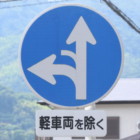 異形矢印標識(指定方向外進行禁止)。静岡県伊東市にある。