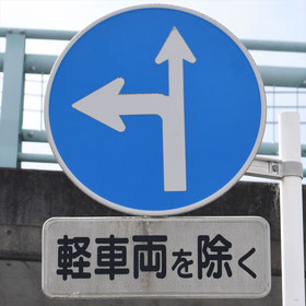 異形矢印標識(指定方向外進行禁止)。静岡県富士宮市にある。