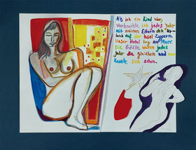 Michael Touma, Daphne, Blatt 1 aus dem Grafikzyklus »Daphne« mit 12 Blättern, Gouache und Bleistift auf Aquarellpapier, 2003