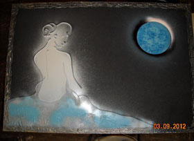 Mondfrau in weiss/blau 50x70cm