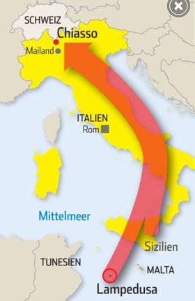 Illegaler Migrationsstrom durch Italien (Quelle: Blick)