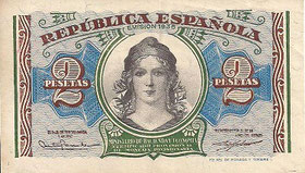 BILLETE ESPAÑA - PICK - P95 - 2 PESETAS (REPÚBLICA ESPAÑOLA) 1.938 - SERIE B (MBC/VF) DOBLADO POR LA MITAD - 5€.