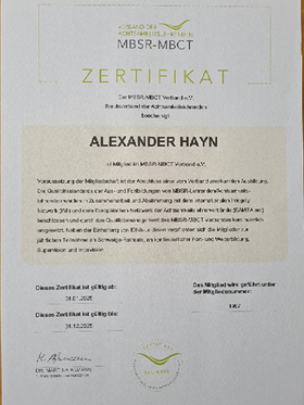 MBSR-MBCT Verband Zertifikat 2025 Alexander Hayn