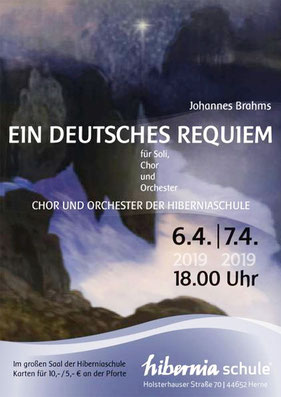 Plakat für ein Konzert des Chor & Orchester der Hiberniaschule (Waldorfschule) in Herne. Ein Deutsches Requiem