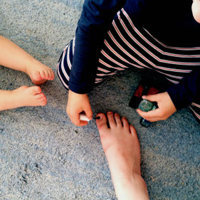 Getting a pedicure from  my 6 year old nephew