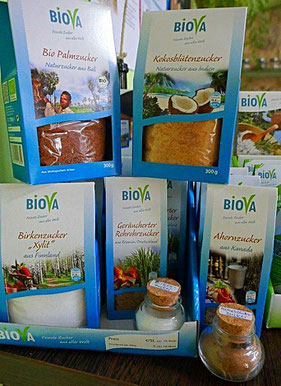 Biova Palmzucker, Kokosblütenzucker, Birkenzucker, Ahornzucker, Geräucherter Zucker