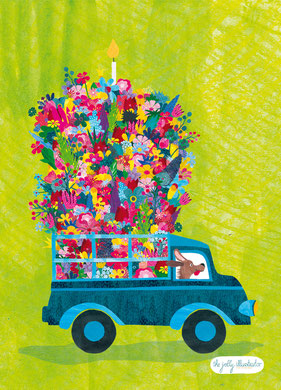 Series of illustrations themed Delevering joy through flowers. Greeting card design for all occasions. Playful collage art by the jolly illustrator.