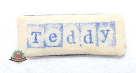 Schrift auf Stoff stempeln Schild Label 