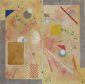 daluz Composition géométrique abstraite aux formes colorées inspiration Kandinsky, Miró