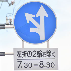 異形矢印標識(指定方向外進行禁止)。岡山県岡山市にある。