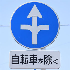 異形矢印標識(指定方向外進行禁止)。栃木県足利市にある。