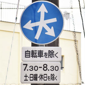 異形矢印標識(指定方向外進行禁止)。広島県広島市にある。