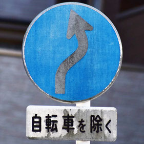 異形矢印標識(指定方向外進行禁止)。広島県広島市にある。