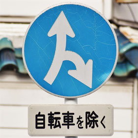 異形矢印標識(指定方向外進行禁止)。広島県広島市にある。