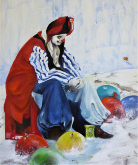 Ein Clown mit eingefrorenen Luftballons