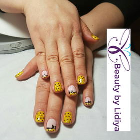 pink and yellow bows nail art hand made cnd shellac unique