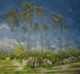 Uno de los óleos pintados por Bargalló que representa un paisaje mexicano. Óleo recuperado gracias a  Sánchez, Gomis y Segura (2007).