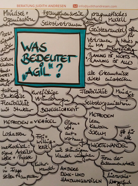Die Bandbreite der Interpretation des Begriffs „agil“ ist immens, wie diese Workshop-Ergebnisse der Techniker Krankenkasse zeigen.