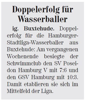 Doppelerfolg für Wasserballer. Neue Buxtehuder Wochenblatt vom 17.08.2013