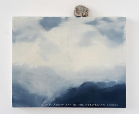 Rainy Day in the Norwegian Fjords 40x50cm vinylverf op doek en kei 2024