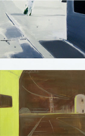 Boven: Hut met berkenboom 30x45cm olie op doek 2001 Onder: Zonder titel  31x40 olie op canvas 2001