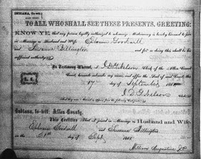 Marriage Record of Ephraim Goodwill and Susanna Billington - September 21, 1861 (ancestry.com)  (click to enlarge) 