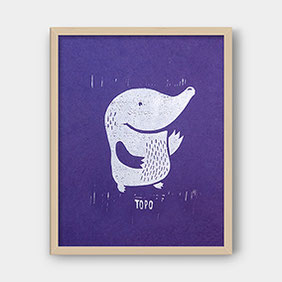 Linoldruck auf Fotokarton – TOPO der Maulwurf