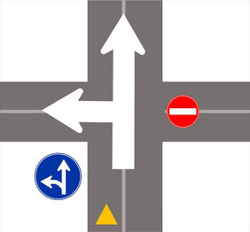 道路標識　指定方向外進行禁止　十字型交差点