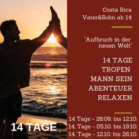 Urlaub Vater Sohn Wochenende Costa Rica Meer Sonne Dschungel Wasserfall Vulkan Welt Erkundung Vater Sohn Männers Natur Mut Vertrauen Überwindung Spannung Wasser Steine Spaß