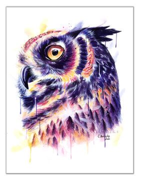 ausdrucksstarkes Tierportrait einer Eule - limitierter Kunstdruck