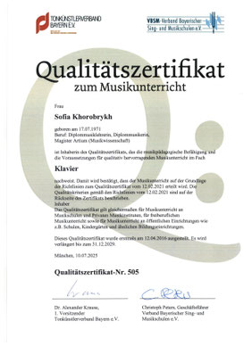 Bild: Qualitätszertifikats-Urkunde