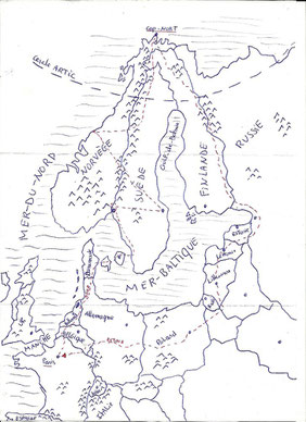 Louis Prévosts Reiseroute (von ihm selbst gezeichnet)