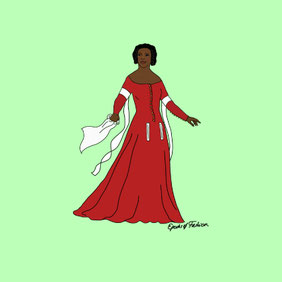 Illustration von Dame in Surcote mit an den Oberarmen herabhängenden sogenannten Assiettes © Epochs of Fashion
